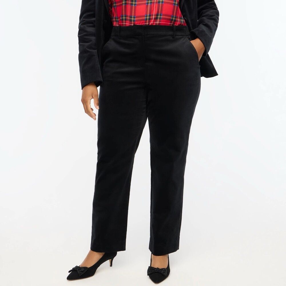 J Crew Black Velvet Kallie Pants Womens 20 Straight Leg Velour Whimsigoth